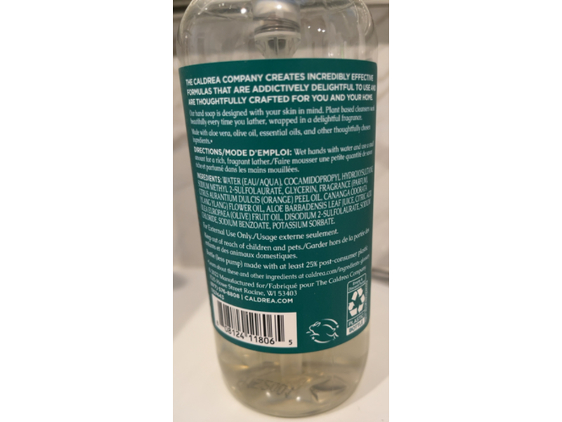 Caldrea Hand Soap, Orange Blossom Bamboo, 10.8 oz/319 mL