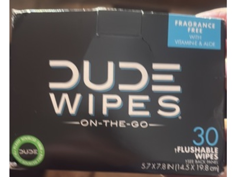 Dude Wipes On-The-Go Flushable Wipes, Fragrance Free, Vitamin E & Aloe, 30 Count
