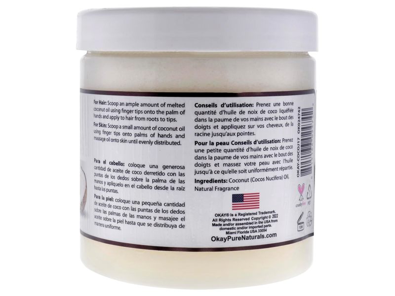 Okay Deep Moisturizing All Natural Coconut Oil, 17 fl oz/502 mL