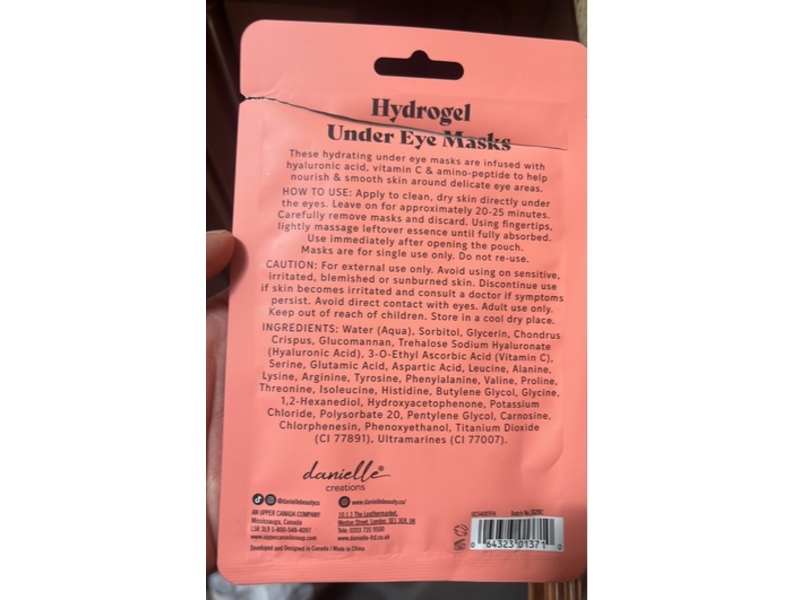 Danielle Creations Brightening Hydrogel Eye Masks, 0.1 oz/2.7 g, 2 Pairs