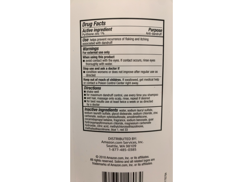 Solimo Dandruff Shampoo, Pyrithione Zinc,33.8 fl oz/1 L