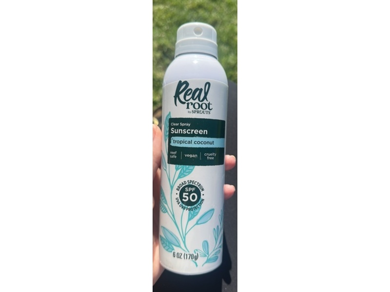 Real Root Clear Spray Sunscreen, Tropical Coconut, SPF 50, 6 oz/170 g