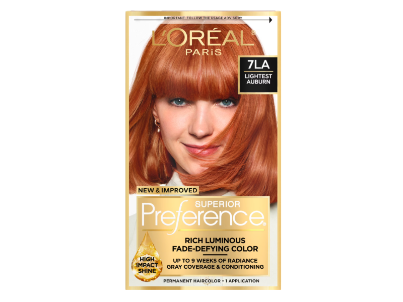 L'Oréal Paris Superior Preference Permanent Hair Color, 7LA Lightest Auburn, 1 Application