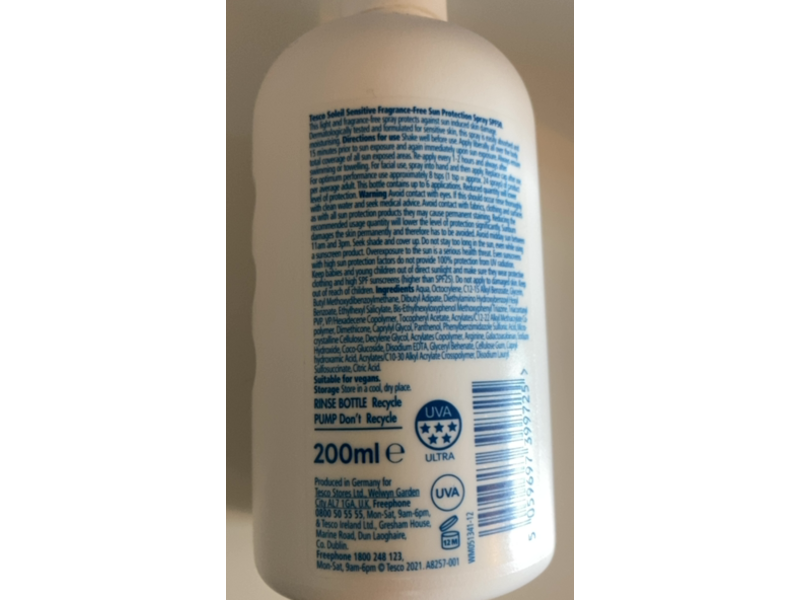 Tesco Soleil Sensitive Sun Protection Spray, SPF 50, 200 mL