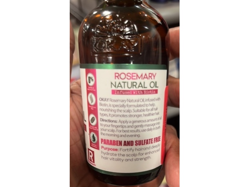 Okay Rosemary Natural Oil, Biotin, 4 oz/118 mL