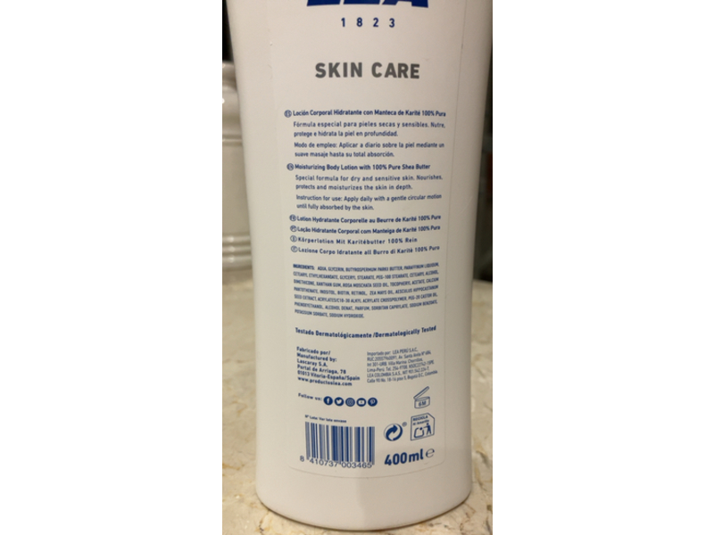 Lea Skin Care Body Lotion, Karite Butter, 400 mL