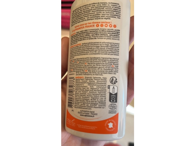 Alphanova Baby Sun Spray, SPF 50, 4.41 fl oz/125 mL