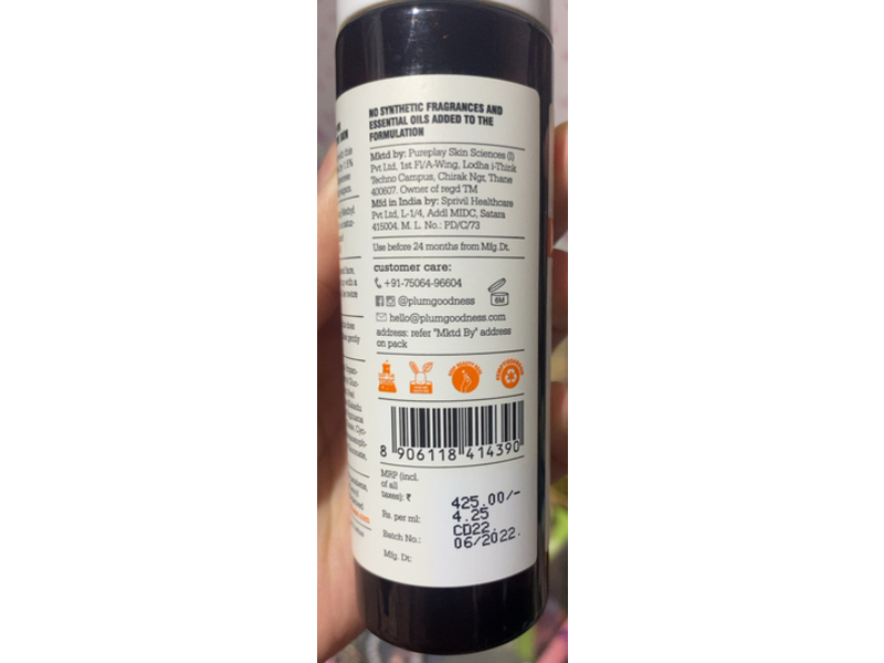 Plum Glow Boost Toner, Mandarin & Vitamin C, 3.38 fl oz/100 mL