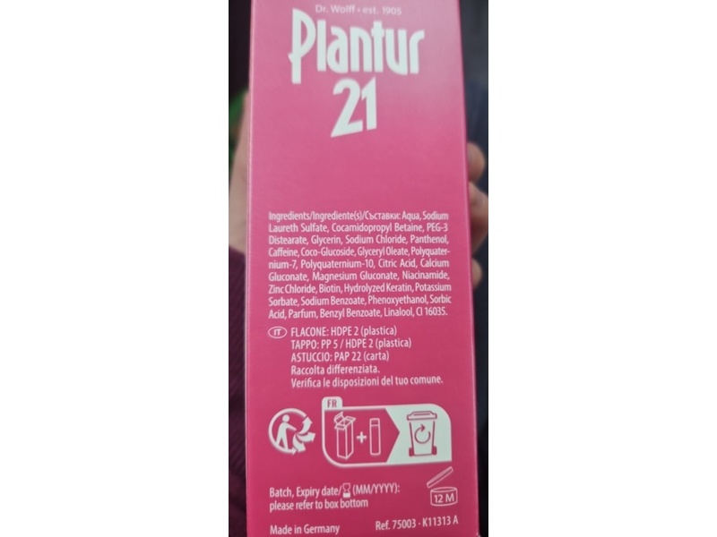 Dr.Wolff Plantur 21 Nutri Caffeine Shampoo, #Longhair, 200 mL
