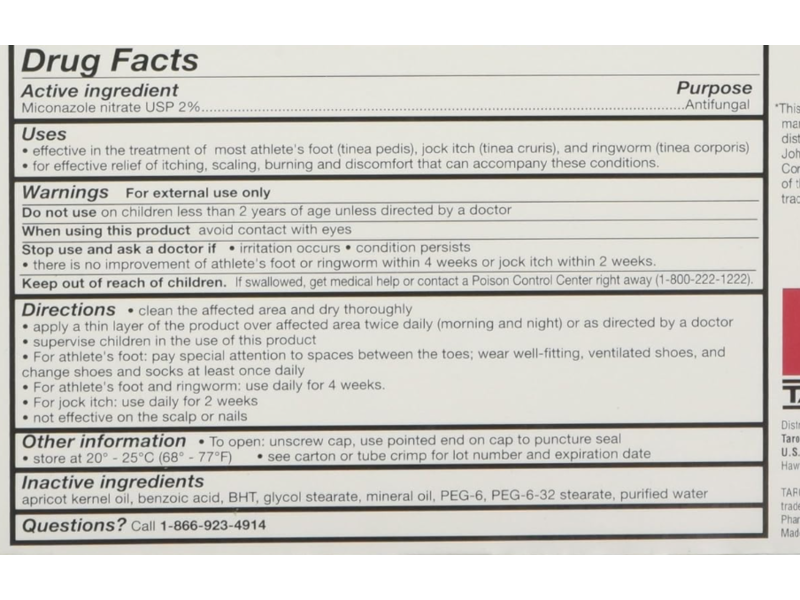 Miconazole Nitrate Cream Usp, 2% Antifungal Cream, 1 oz/30 g
