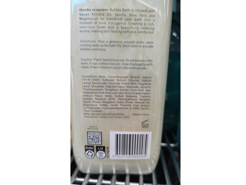 Thanks To Nature Bubble Bath, Sweet Almond & Vanilla, 16.9 fl oz/500 mL