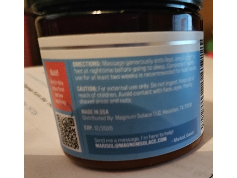 Magnum Solace Nighttime Magnesium Cream, Unscented, 4 oz