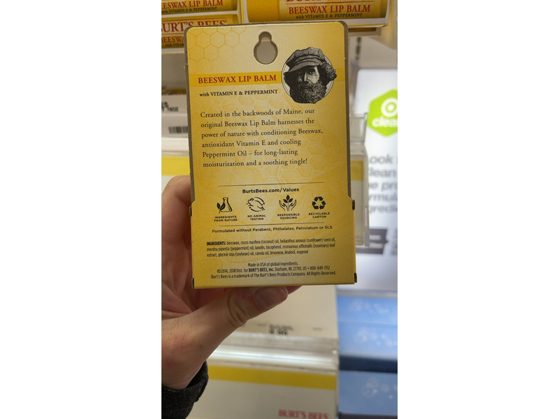 Burt's Bees Beeswax Lip Balm, Soothing, Cooling, Refreshing, 0.15 oz/4.25 g