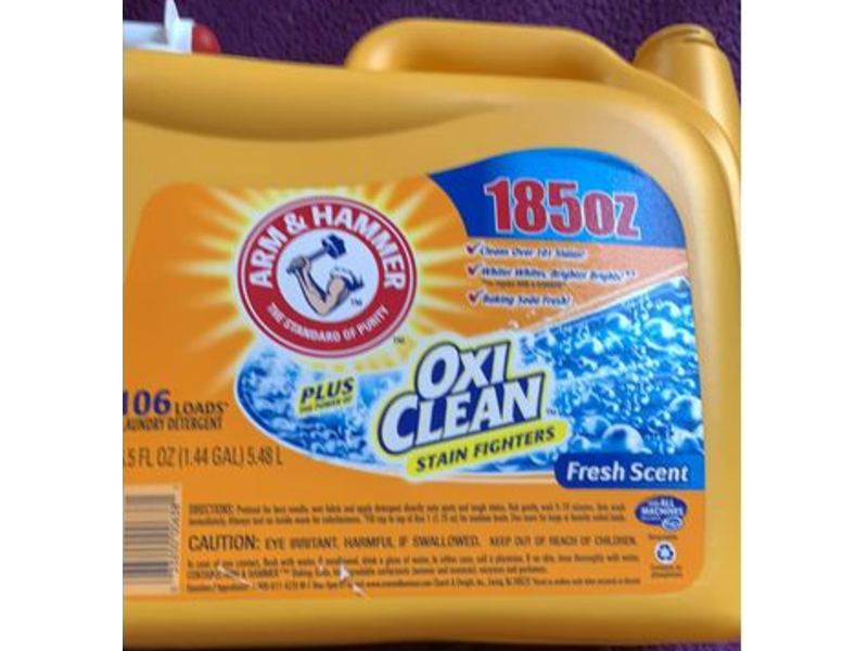 Arm & Hammer Plus OxiClean Stain Fighters Liquid Laundry Detergent, Fresh Scent, 106 Loads, 185.5 fl oz/5.48 L