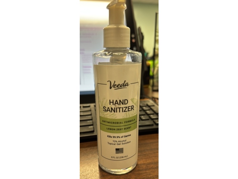 Veeda Hand Sanitizer, Lemon Zest Scent, 8 fl oz/236 mL