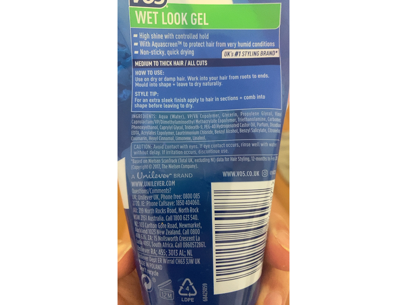 Vo5 High Shine Wet Look Gel, Extra Hold 5, 200 mL