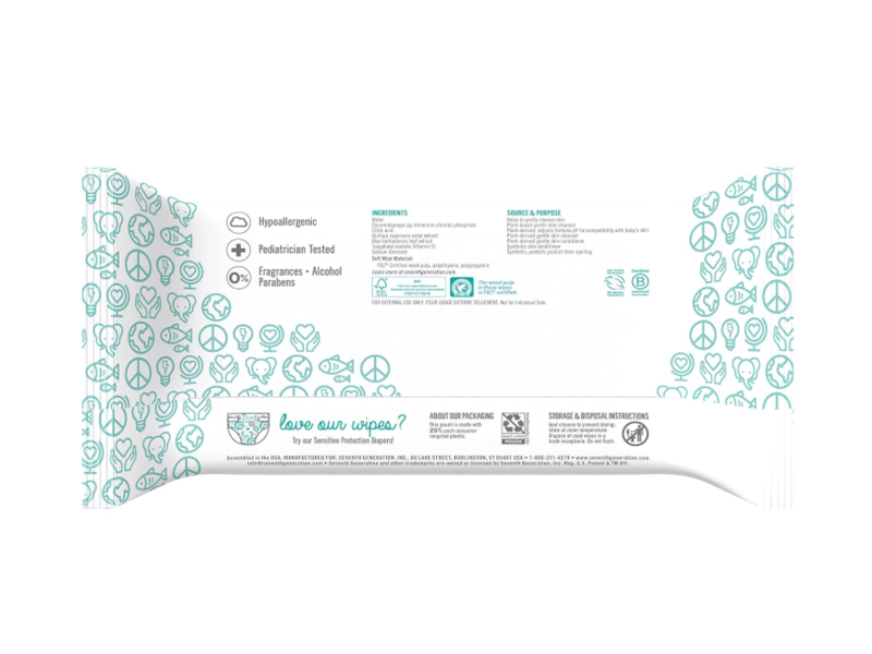 Seventh Generation Sensitive Protection Cleansing Baby Wipes, Free & Clear, 256 Count