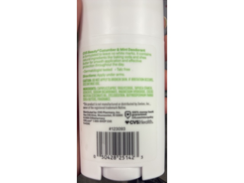 CVS Health Deodorant, Cucumber & Mint. 2.6 oz/75 g