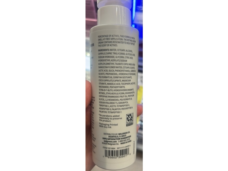 Walgreens Body Cream, 0.1% Retinol, 8 fl oz/236 mL