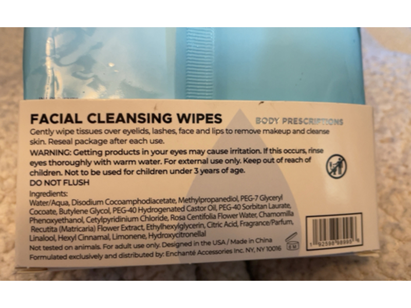 Body Prescriptions Micellar Water Facial Cleansing Wipes, 60 Count