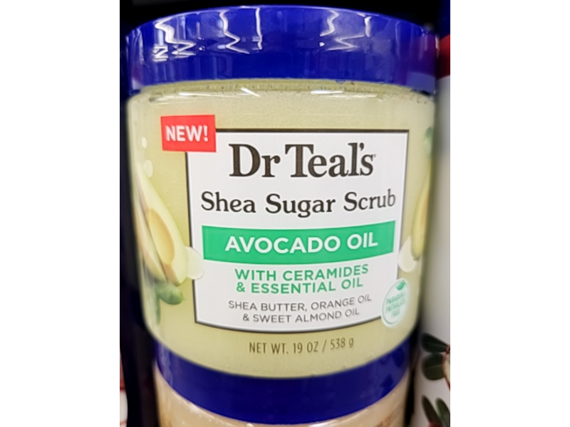 Dr Teal's Avocado Oil Shea Sugar Scrub, Ceramides & Essential Oil, 19 oz/538 g, Pack Of 3