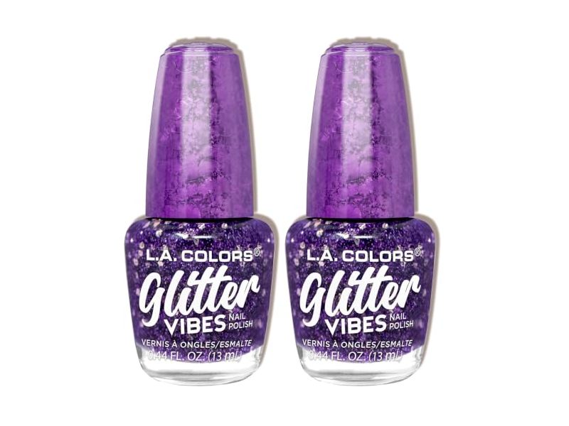 L.A. Colors Glitter Vibes Polish, Purple-Razzi, 0.44 fl oz/13 mL, Pack Of 2