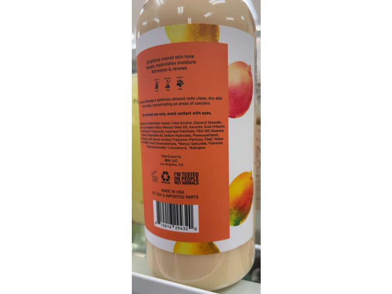 Clean Botanica Moisturize + Renew Brightening Body Lotion, Vitamin C & Mango, 33.8 fl oz/1 L