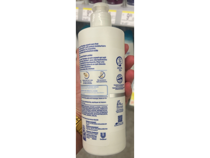 Dove Hair Therapy Hydration Spa Conditioner, Hyaluronic Serum, 17.55 fl oz/519 mL