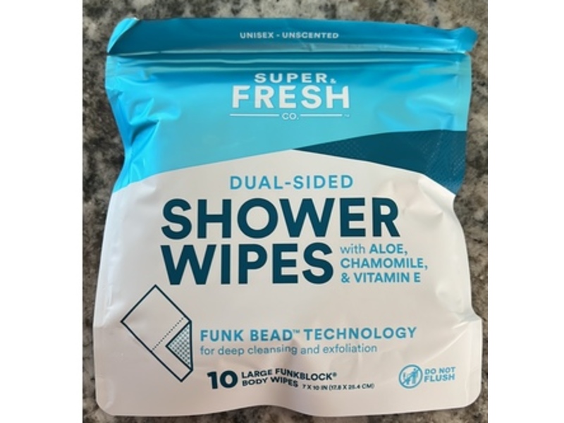 Super Fresh Co. Dual-Sided Shower Wipes, Unscented, 10 Count