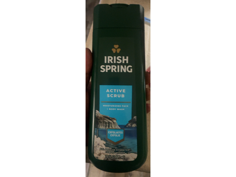 Irish Spring Moisturizing Face + Body Wash, Active Scrub Exfoliates, 20 fl oz/591 mL, Packs Of 4