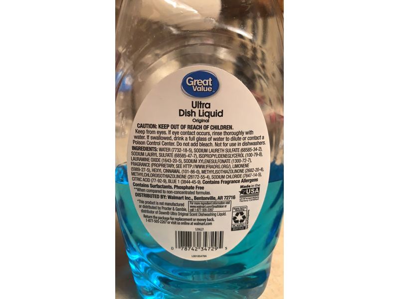 Great Value Ultra Dish Liquid, Original, 28 fl oz/828 mL