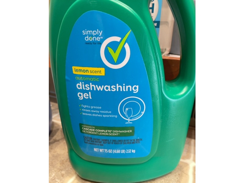 Simply Done Automatic Dishwashing Gel, Lemon Scent, 75 oz/2.12 Kg