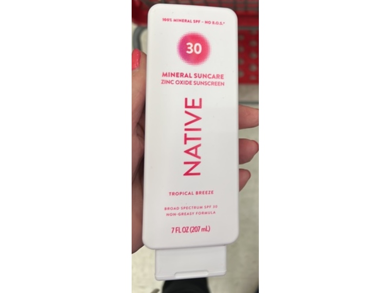 Native Mineral Suncare Zinc Oxide Sunscreen, Topical Breeze SPF 30, 7 fl oz/207 mL