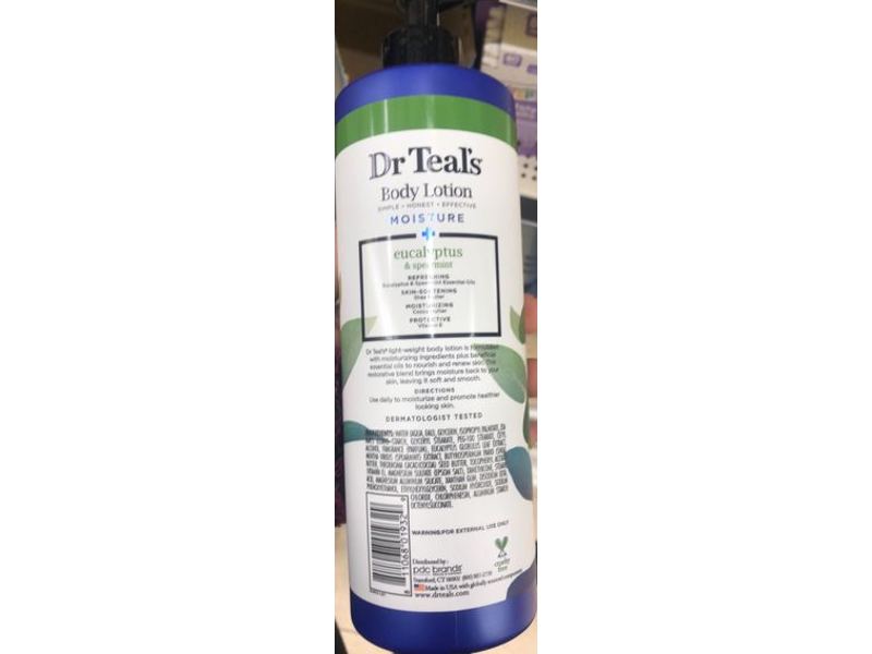Dr Teal's Body Lotion, Moisture + Rejuvenating, Eucalyptus & Spearmint, 18 fl oz/532 mL