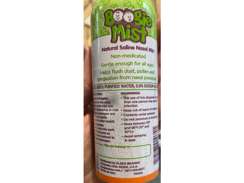 Boogie Saline Nasal Mist, Allergy Relief, Fresh Scent, 3.1 oz/69 g