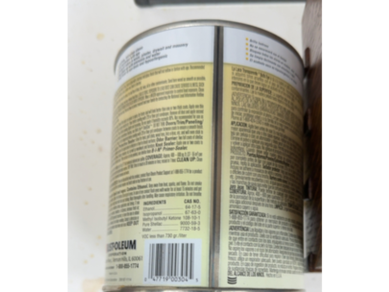 Zinsser Bulls Eye Shellac Finish & Sealer, Clear Transparente, 32 fl oz