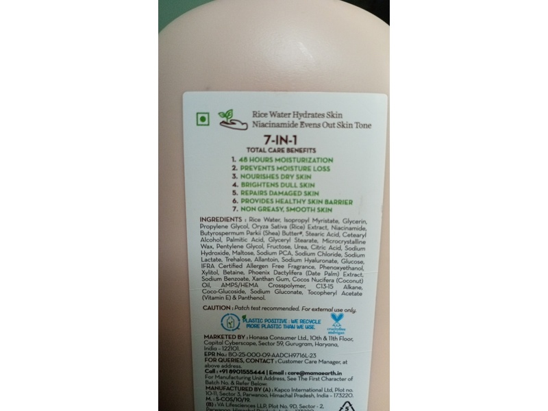 Mamaearth Rice Water Hydrating Body Lotion, Rice Water & Niacinamide, 400 mL