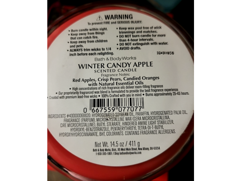 Bath & Body Works Winter Candy Apple Candle, Natural Essential Oils, 14.5 oz/411 g