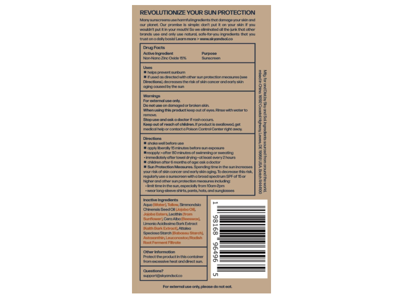 Sky & Sol Face & Body Sunscreen , SPF 30, 3 oz/85 g