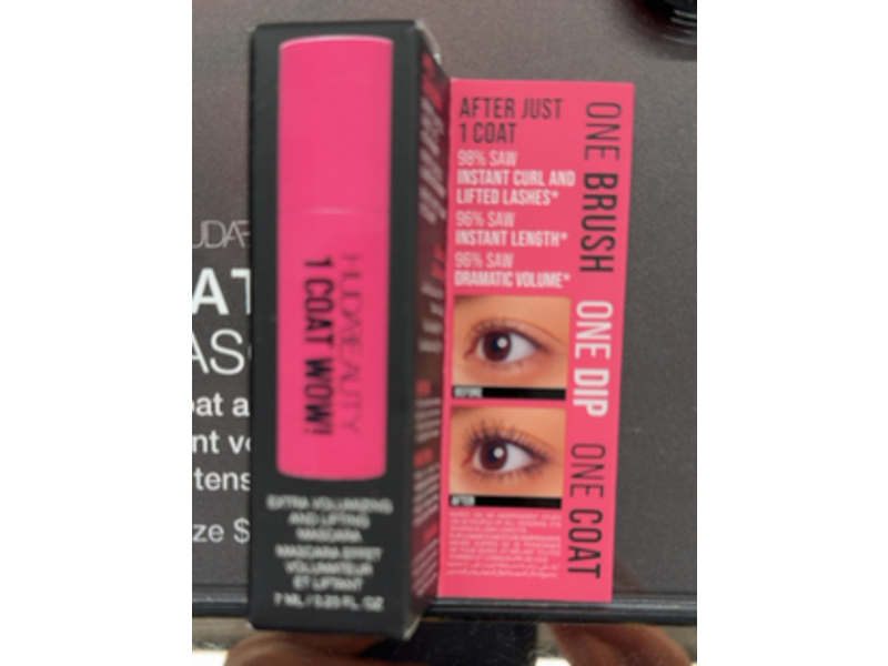 Huda Beauty 1 Coat Wow Extra Volumizing & Lifting Mascara, Extreme Black, 0.28 fl oz/7 mL