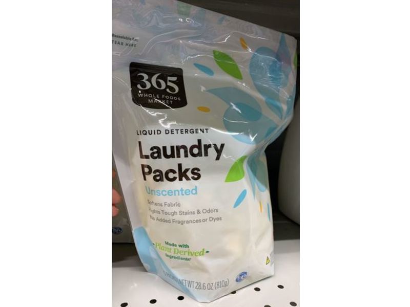 365 Whole Foods Market Liquid Detergent Laundry Packs, Unscented, 28.6 oz / 810 g