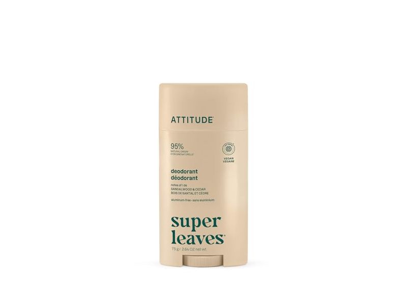 ATTITUDE Super Leaves Aluminum Free Deodorant, Sandalwood & Cedar, 2.84 fl oz/75 g