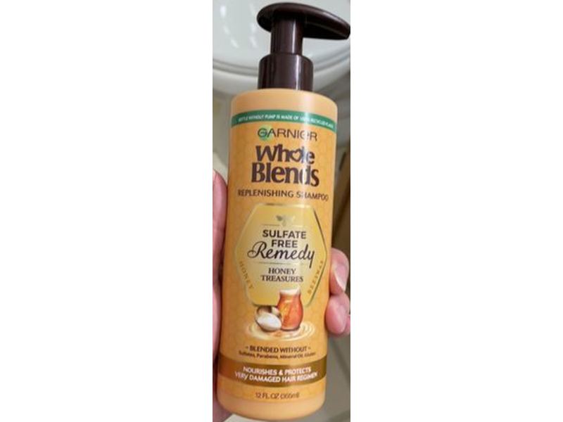 Garnier Whole Blends Replenishing Shampoo, Sulfate Free Remedy Honey Treasures, 12 fl oz/355 mL