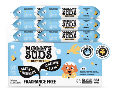Molly’s Suds Sensitive Clean Baby Wipes, 64 Count, Pack Of 6