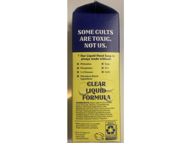 Clean cult Liquid Hand Soap Refill, Lemon Verbena, 32 fl oz/946 mL