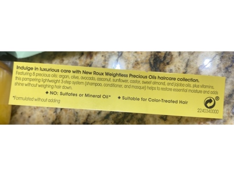 Roux Weightless Precious Oils Collection Restorative Hair Masque, Olive, Sweet Almond, Sunflower, 7 oz/198.4 g