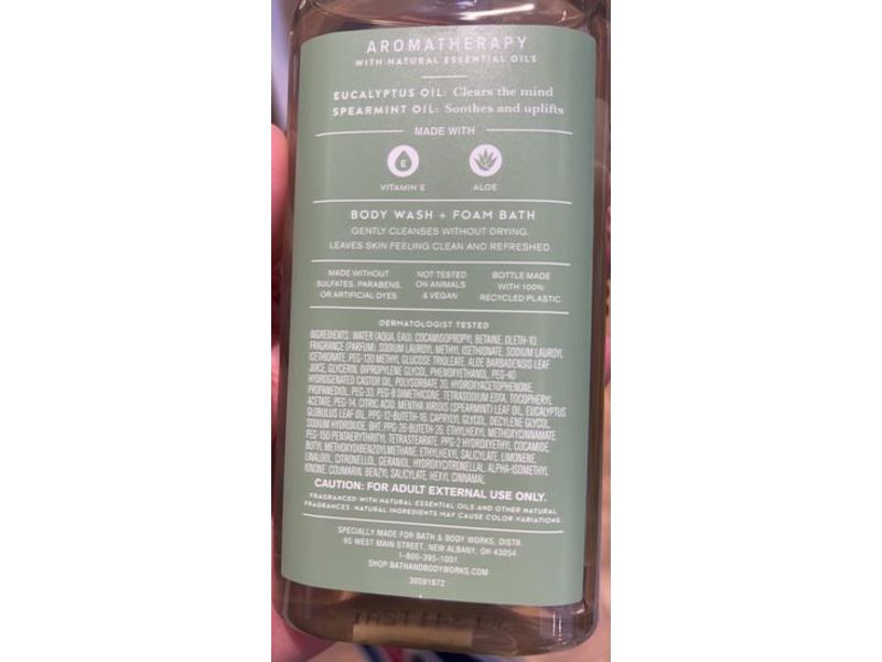 Bath & Body Works Aromatherapy Stress Relief Body Wash+Foam Bath, Eucalyptus+Spearmint, 10 fl oz/295 mL