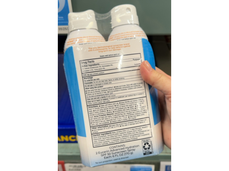 Eucerin Sun Advanced Hydration Sunscreen Lotion Spray, SPF 50, 6 oz/170 g, Pack Of 2