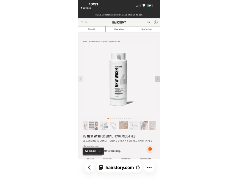 Hairstory New Wash Original Detergent-Free Cleansing Cream, Fragrance- Free, 8 fl oz/236 mL