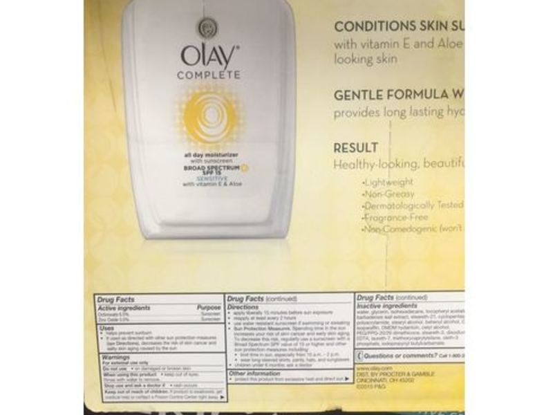 Olay Complete All Day Moisturizer with Sunscreen, Broad Spectrum SPF 15, Sensitive